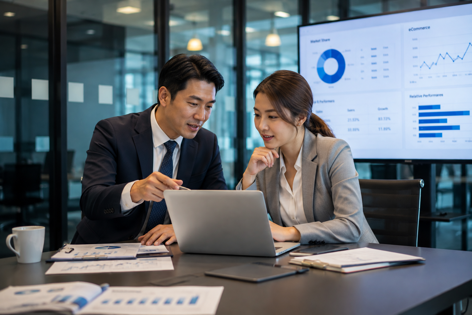Business team reviewing data